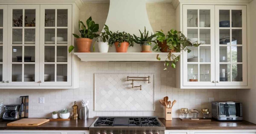 A Combination of Upper Cabinetry With a Floating Shelf Placement