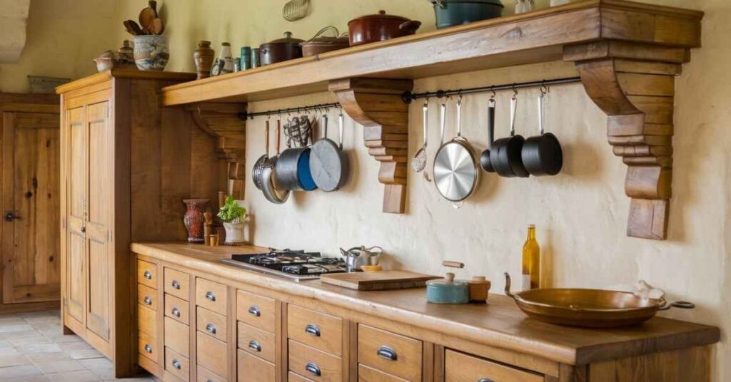 A Wood Wall Shelf in the Same Material as the Kitchen Cabinets