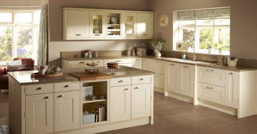 Cream Cabinets Enhance the Warm Tones in Wood Flooring 