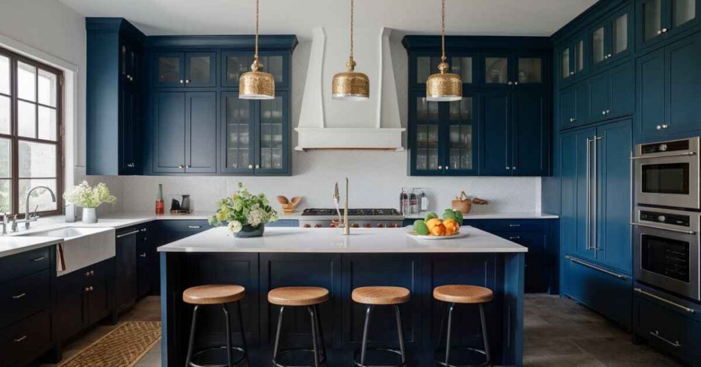 Dark blue and white kitchen cabinet ideas 