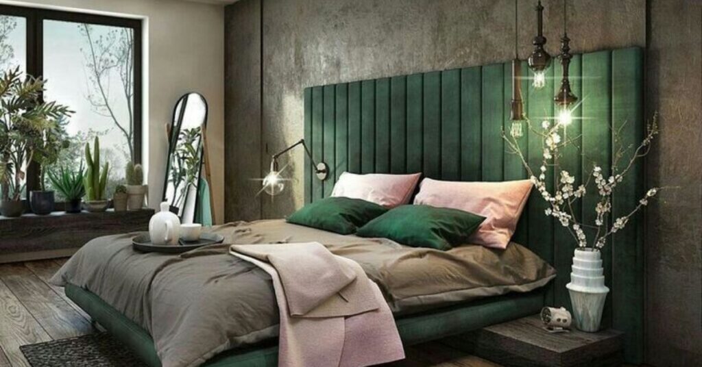 Dark green and grey bedroom 