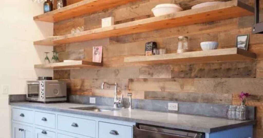 Go Rustic With Reclaimed Wood Floating Kitchen Shelves 