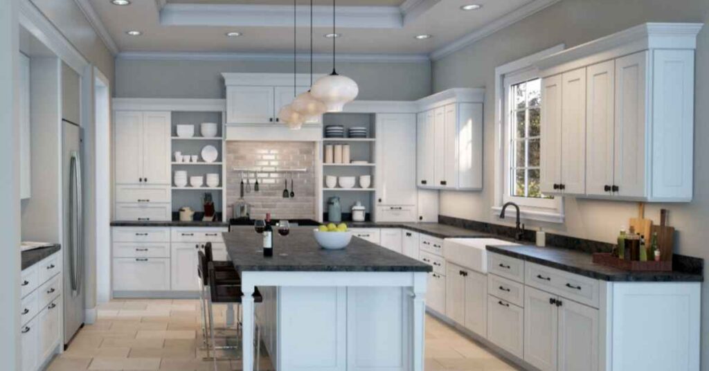 Greige kitchen cabinets Sherwin Williams 