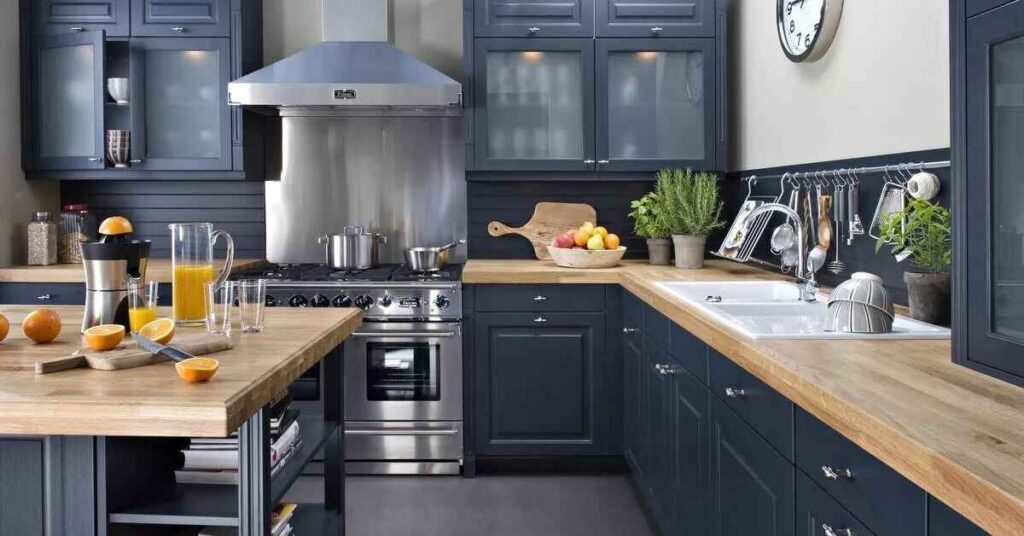 Modern blue kitchen cabinets 