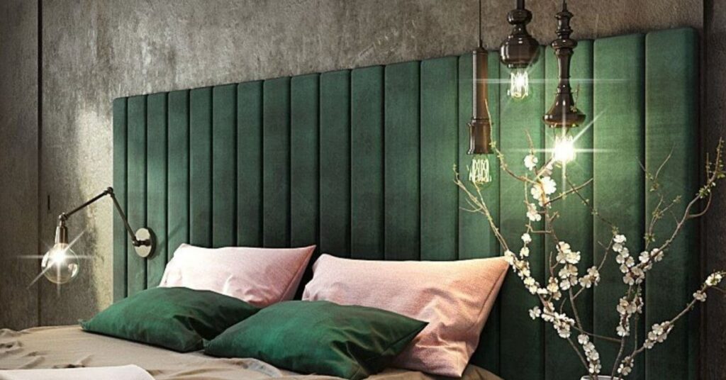 Modern green and grey bedroom walls 