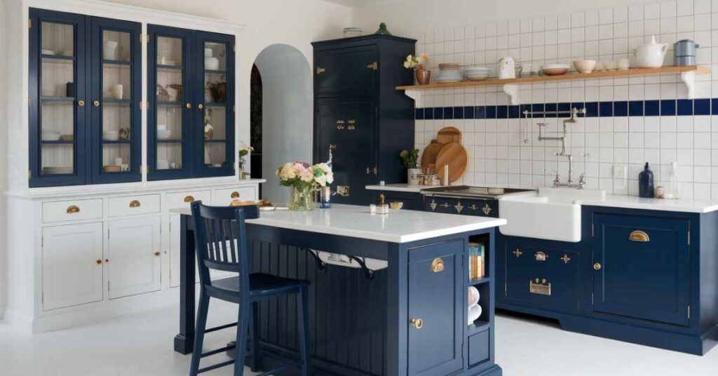 Navy blue and white kitchen