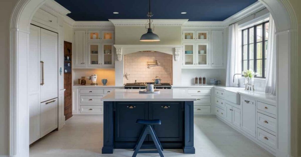 Navy blue and white kitchen paint