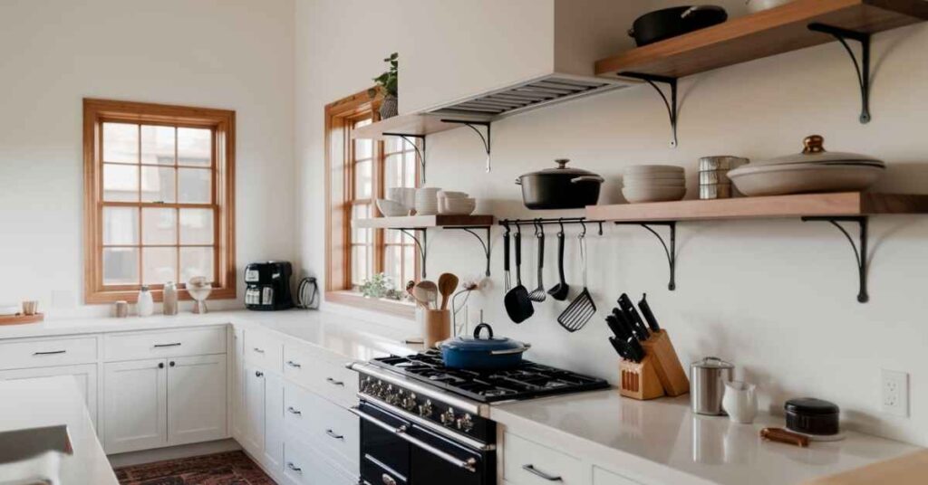 Open Floating Kitchen Shelves for A Minimalist Touch