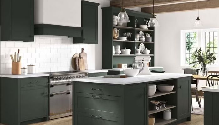 What color walls go with green kitchen cabinets