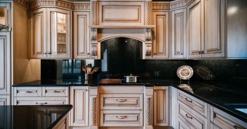 White Dove Kitchen Cabinets with Black Granite