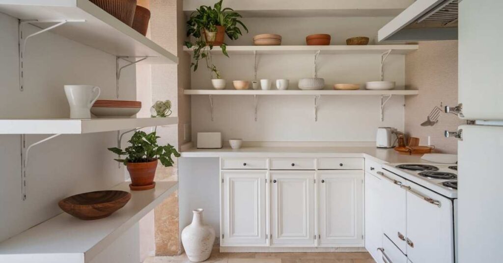 White Kitchen Floating Shelves