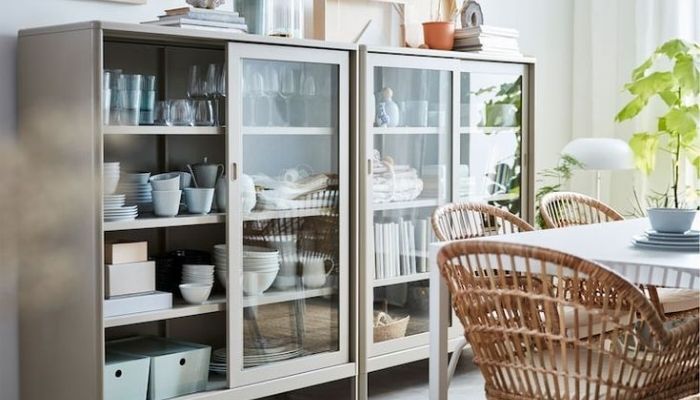 Dining room cabinets with glass doors