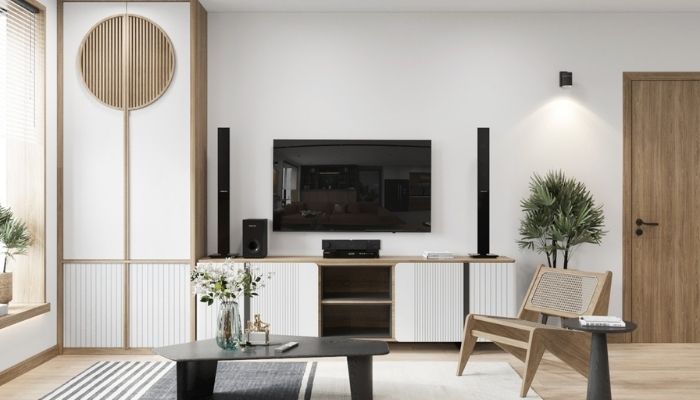 Japandi living room with TV