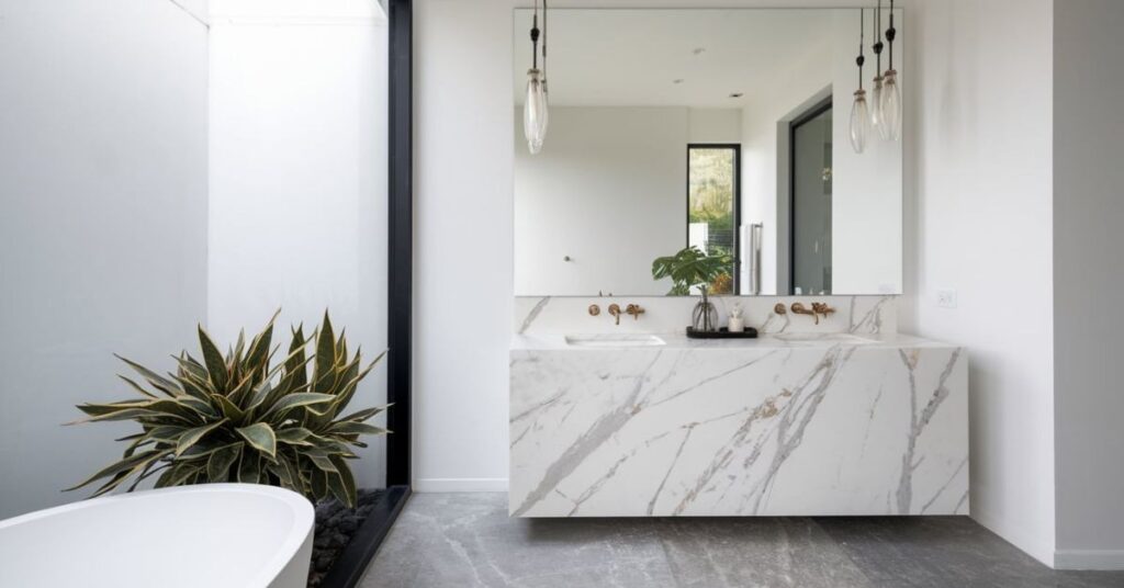 Marble Look Modern White Bathroom Vanity Ideas 