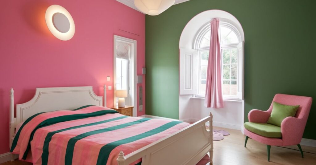 Pink and green bedroom walls 