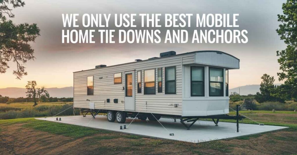 We only use the best mobile home tie downs and anchors