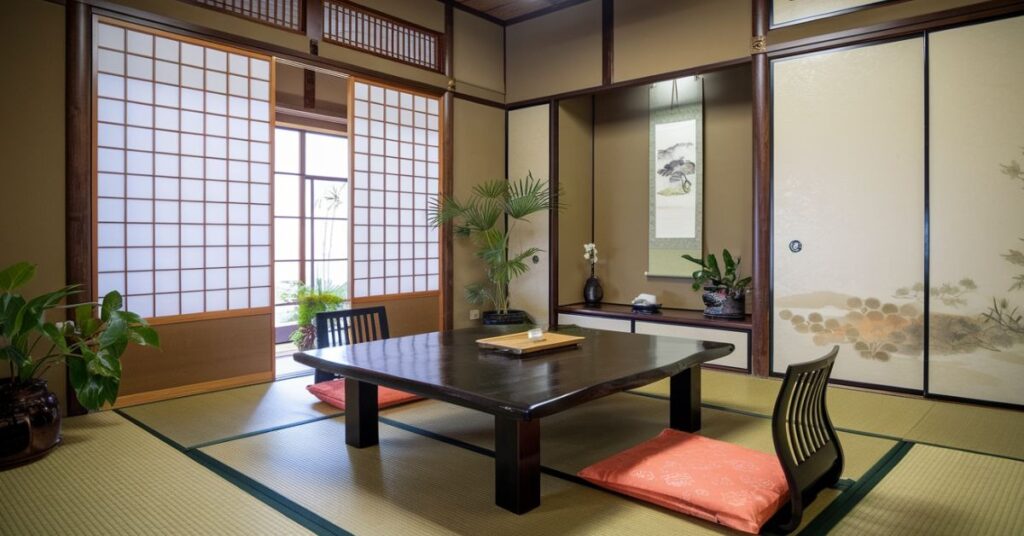 What technique does Japanese dining table interior design use 