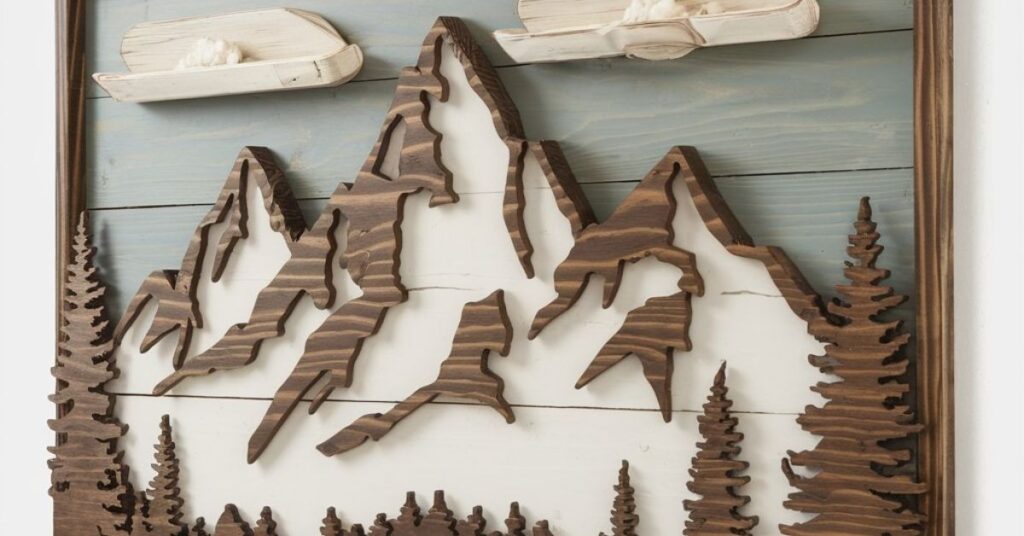 Wood mountain wall art ideas 