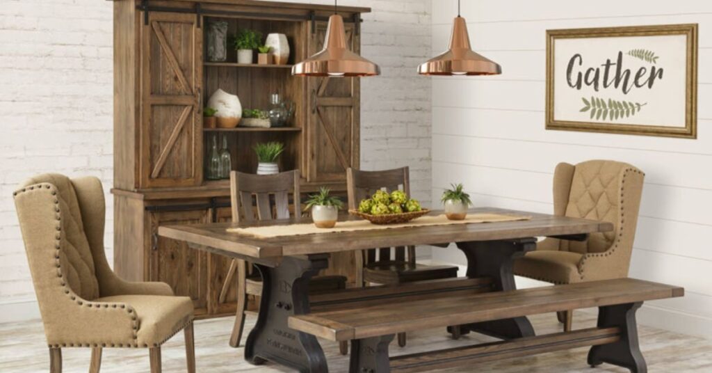 farmhouse table and chairs with bench 