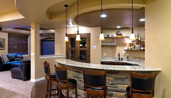 Basement Den Features a Wet Bar