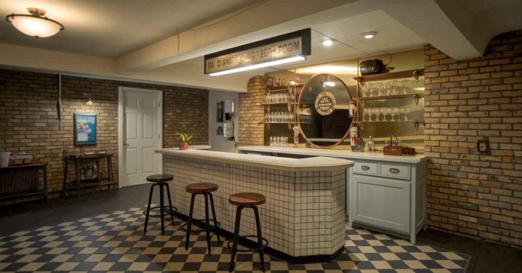 Basement With Retro Wet Bar