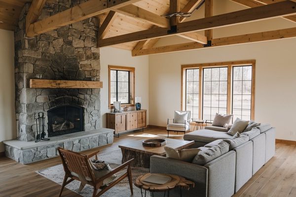 Floor to Ceiling Stone Fireplace