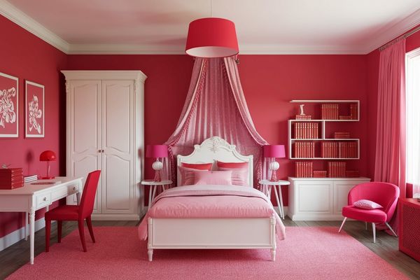 Red and Matching Pink Two Colour Combination for Bedroom Walls