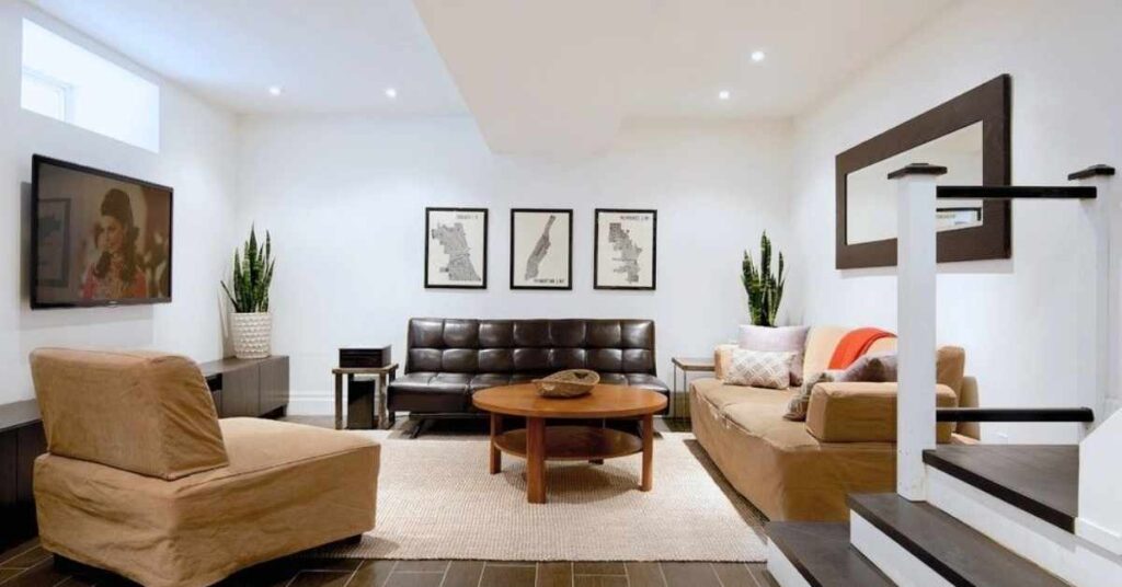 Sectional Sofa in a Modern Basement Family Room