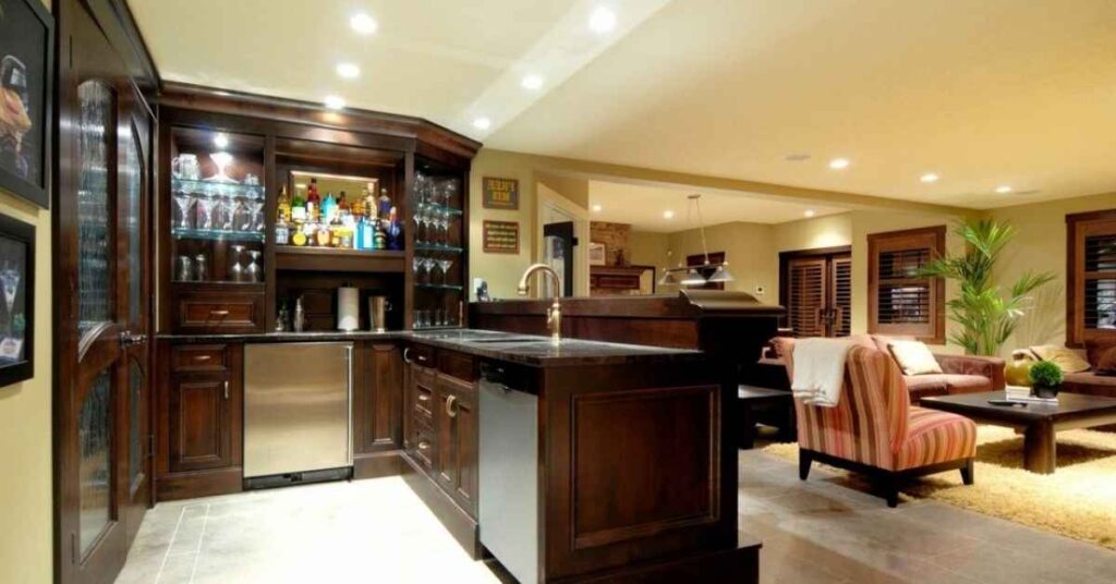 Transitional Bar in Basement That's Perfect for Entertaining