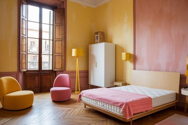 Yellow and Rosy Pink Hue Two Colour Combination for Bedroom Walls